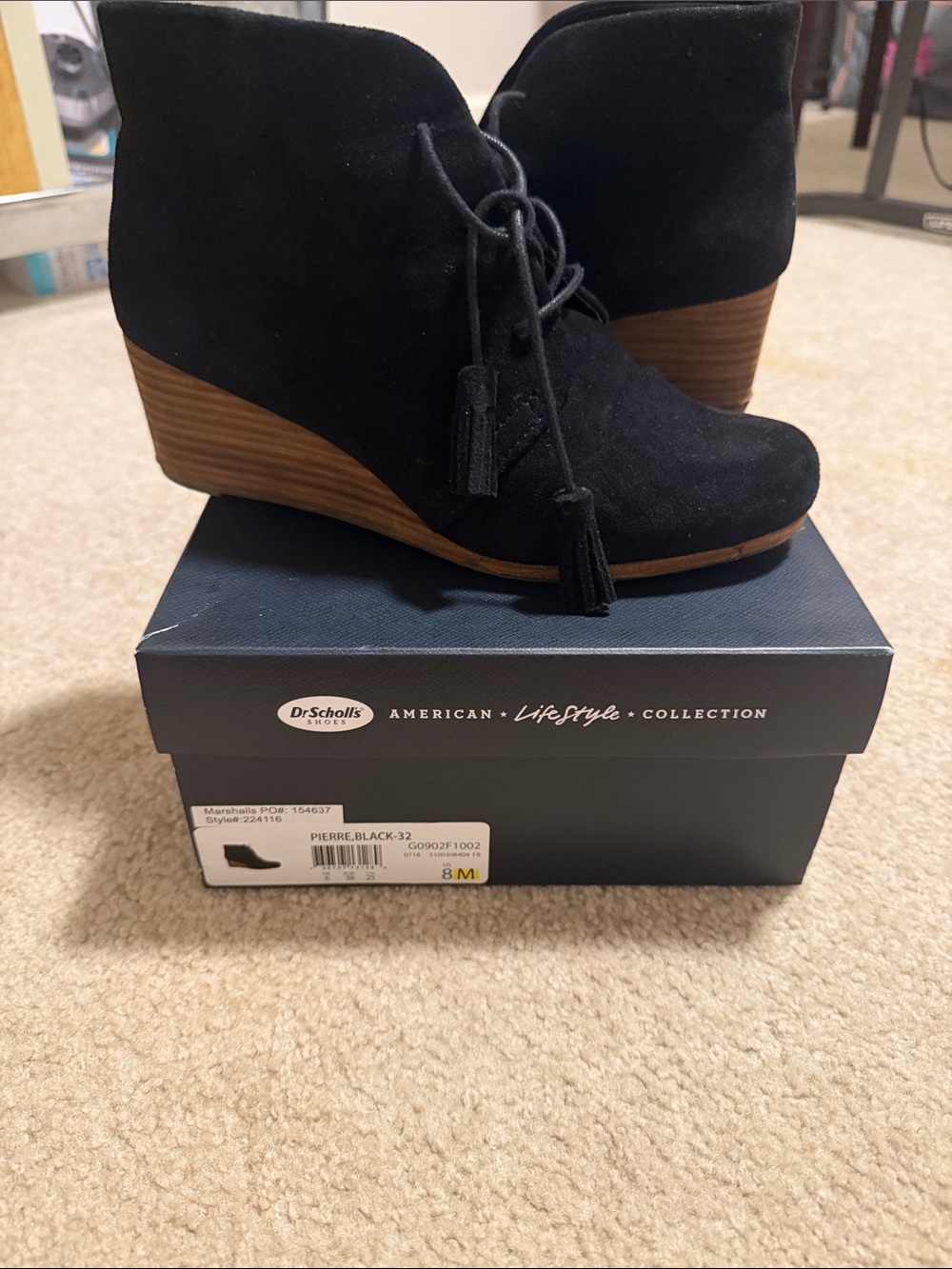 Dr. Scholl's Black Suede Lace-Up Wedge Booties with Tassels